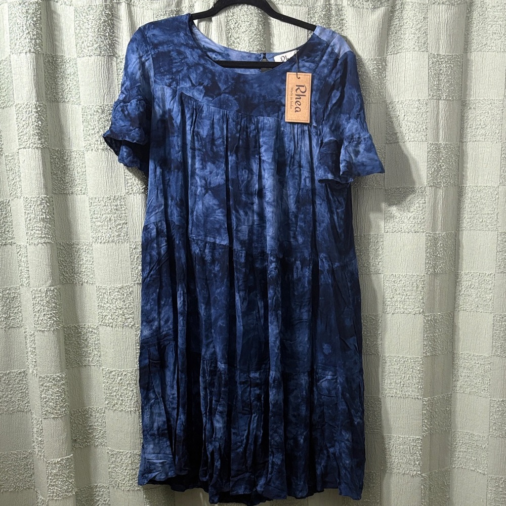 Rhea Blue Tie-Dye Women's Dress made in India